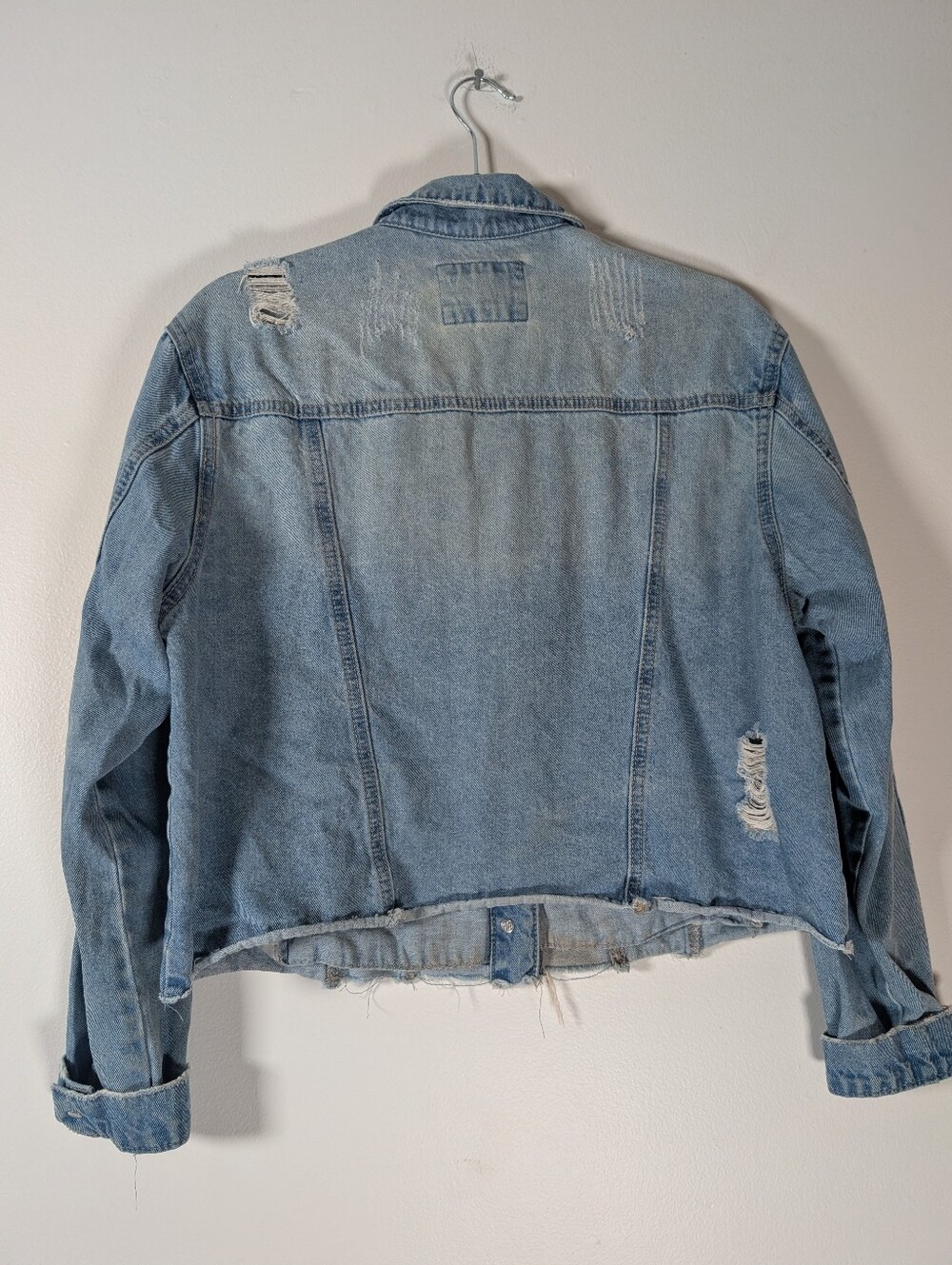 Wax Jean Light Blue Cropped Distressed Denim Jacket - Picture 7 of 7